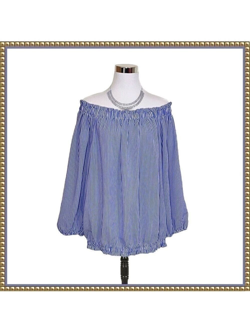 Love J Blue White Stripe Off Shoulder Top 3X